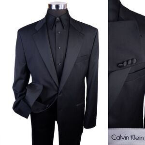 Calvin Klein Solid Black Two Button Wool Dinner Jacket Wool Sz 44R Blazer Canada